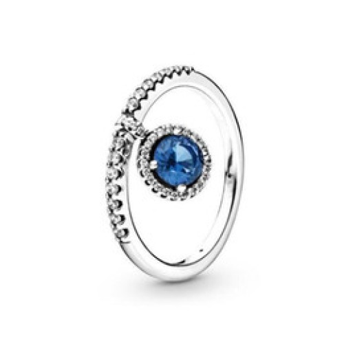 Anel Cravejado pendulo Azul zirconia Prata 925